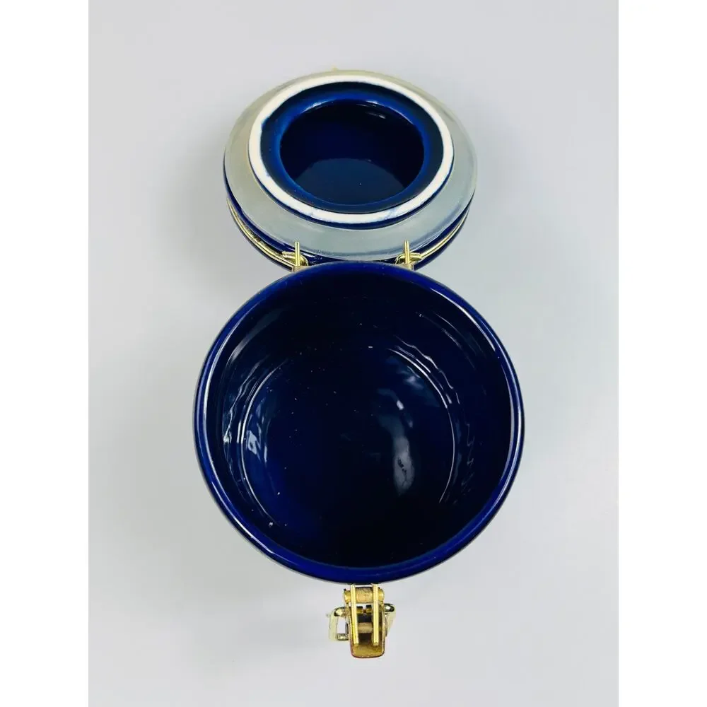 Royal Blue Canister Jar Gold Tone Clasp and Rubber Seal 4